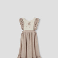 Popelin Sand dress with embroidered bib (Mod.42.3)