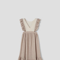 Popelin Sand dress with embroidered bib (Mod.42.3)