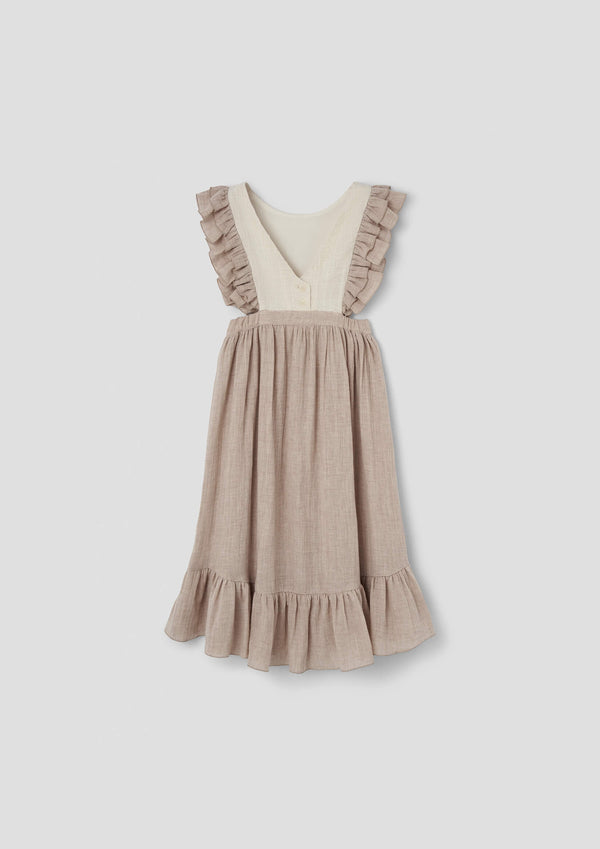 Popelin Sand dress with embroidered bib (Mod.42.3)