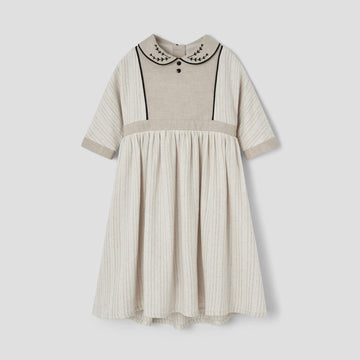 Popelin Silver lurex dress with yoke and embroidered baby collar (Mod.44.2)