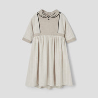 Popelin Silver lurex dress with yoke and embroidered baby collar (Mod.44.2)