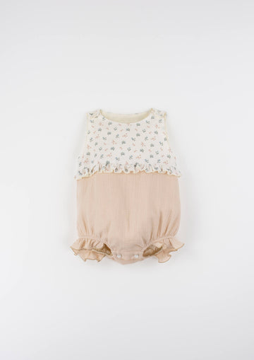 Popelin Floral contrasting baby romper suit (Mod.50.3)
