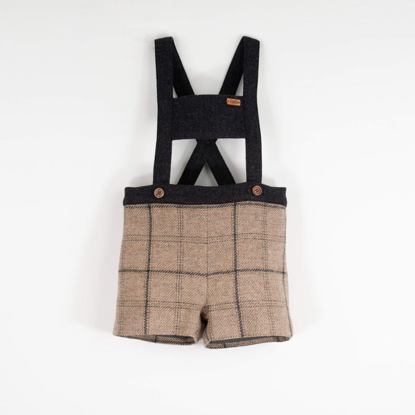 Popelin Beige Plaid Woollen Short Romper Suit (Mod 6.1)