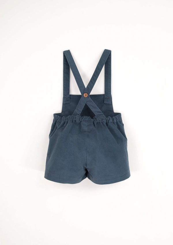 Popelin Blue Velvet Short Romper Suit With Pockets (Mod 7.2)