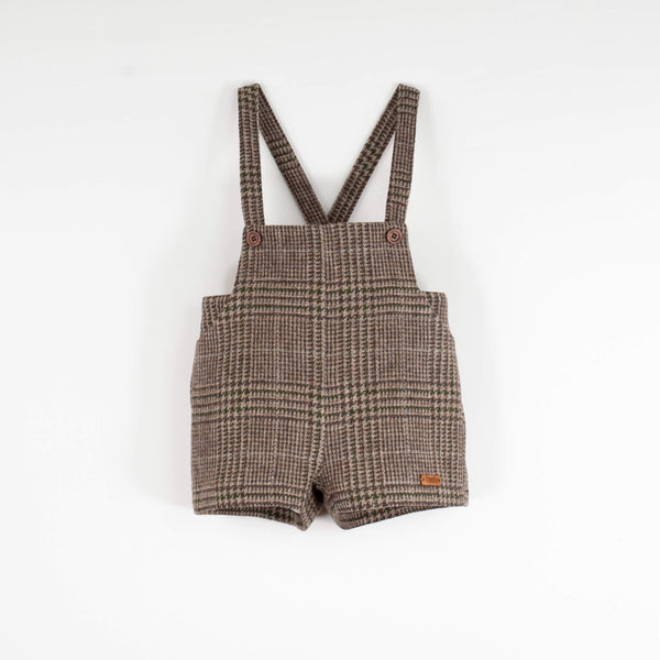 Popelin Brown Plaid Woollen Short Romper Suit With Pockets (Mod 7.5)