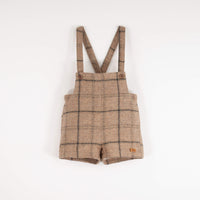 Popelin Beige Plaid Woollen Short Romper Suit With Pockets (Mod 7.7)