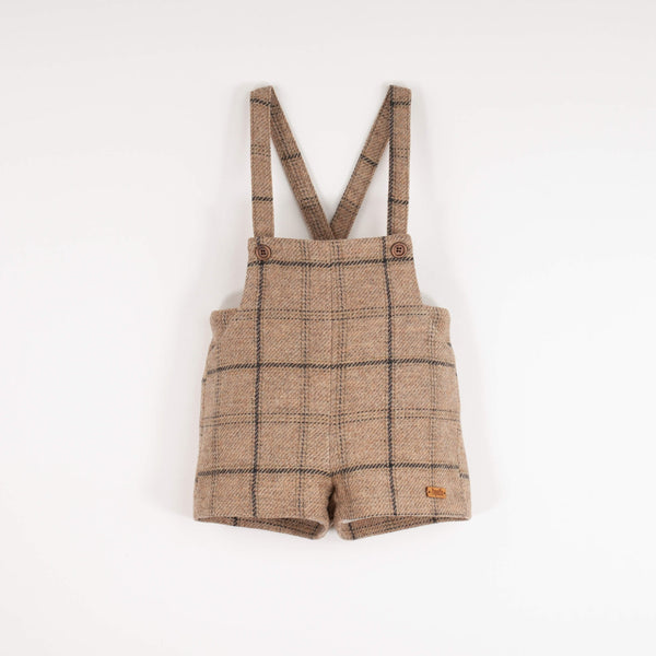 Popelin Beige Plaid Woollen Short Romper Suit With Pockets (Mod 7.7)