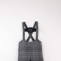 Popelin Grey Plaid Woollen Short Dungarees With Embroidery Appliqué (Mod 9.5)