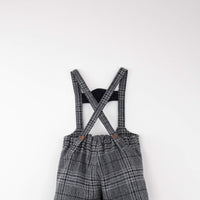 Popelin Grey Plaid Woollen Short Dungarees With Embroidery Appliqué (Mod 9.5)