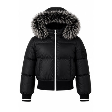 Scotch Bonnet Charcoal Teen Fur-Trim Bomber Down Coat T47