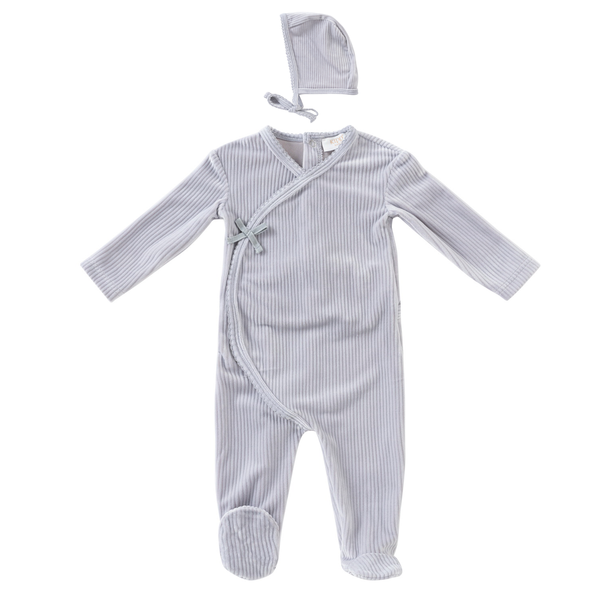 Kipp Baby Lt. Blue Pointelle Velour Footie & Bonnet Set