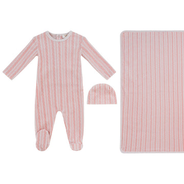 Kipp Baby Atelier Cable Footie, Hat & Blanket Set Pink