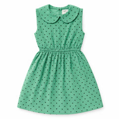 Piupiuchick Green W/ Black Hearts Allover Knee-Length Dress W/ Collar