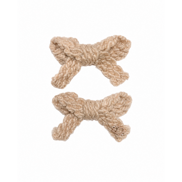 Bandeau Textured Wool Braid Beigy Pink Mini Bow Clip Set (Final Sale)