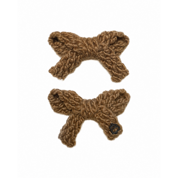 Bandeau Textured Wool Braid Brown Mini Bow Clip Set (Final Sale)
