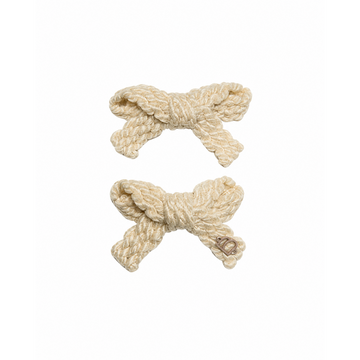 Bandeau Textured Wool Braid Cream Mini Bow Clip Set (Final Sale)