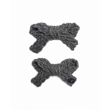 Bandeau Textured Wool Braid Gray Mini Bow Clip Set (Final Sale)