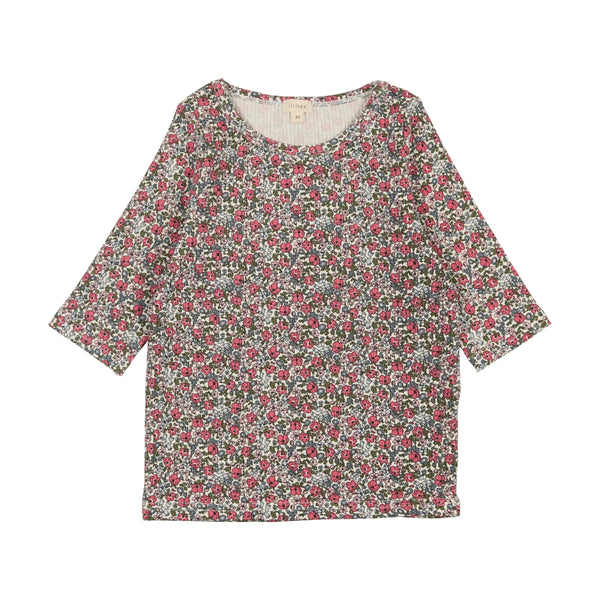 Analogie By Lil Legs Three Quarter Sleeve Tee Pink Floral