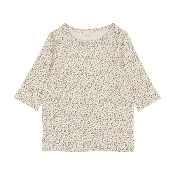 Analogie By Lil Legs Three Quarter Sleeve Tee Taupe Floral