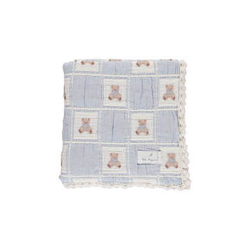 Bebe Organic Teddy Blanket - Blue Teddy Patchwork