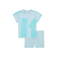 RetroKid Blue Green Tess Logo All Over Baby Boy Tshirt + Shorts Set