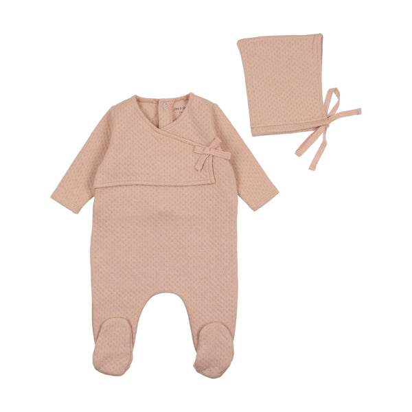 Bee & Dee Rose Dust Textured Pointelle Wrap Footie with Pointy Bonnet