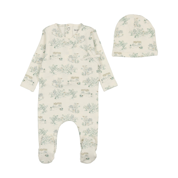 Bee & Dee Ivory Boys Toile Collection Footie with Beanie