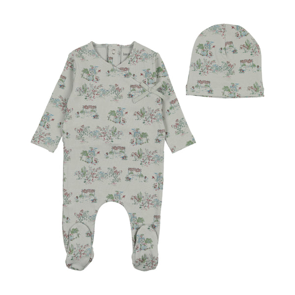 Bee & Dee Pale Blue Toile Collection Footie with Beanie