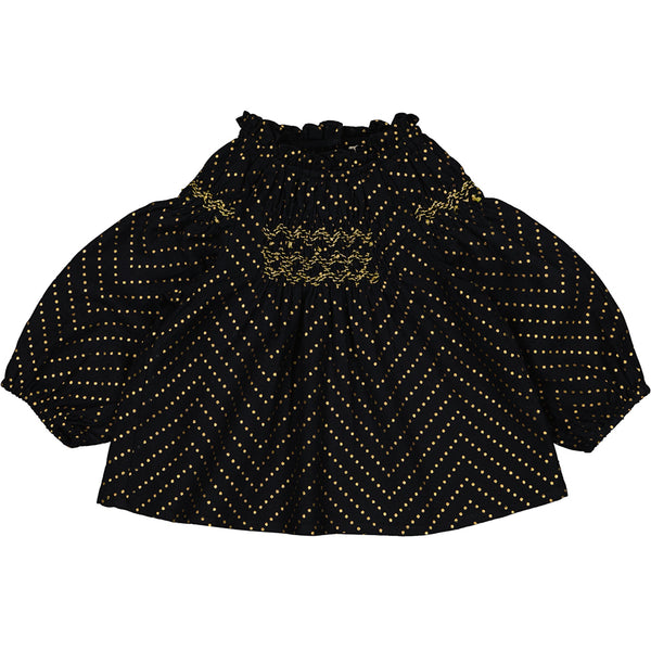 Louis Louise Black Tunic Odessa Twill Gold Dots