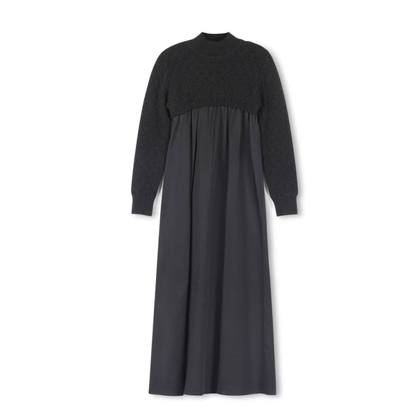 Lilou Black Poplin And Knit Robe