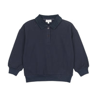 Bopop Denim Bow  Denim Collared Sweatshirt