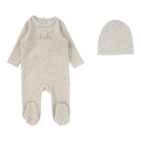 Lilette By Lil Legs Velour Bebe Footie Set Heather Oatmeal