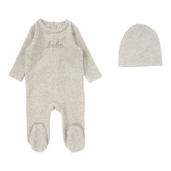 Lilette By Lil Legs Velour Bebe Footie Set Heather Oatmeal