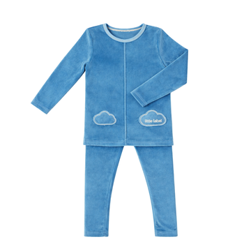 Little Label Blue Velour Cloud Pocket Pajama