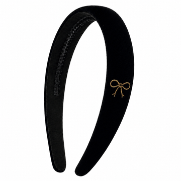 Bandeau Velvet Gold Embroidery Black Classic Headband (Final Sale)