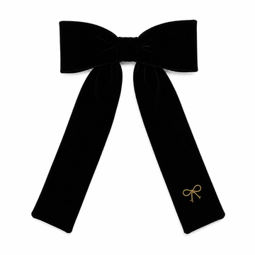 Bandeau Velvet Gold Embroidery Black Large Bow Clip (Final Sale)