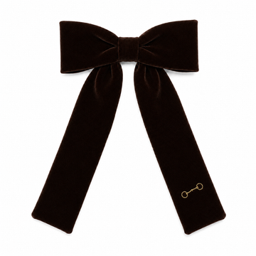 Bandeau Velvet Gold Embroidery Brown Large Bow Clip (Final Sale)