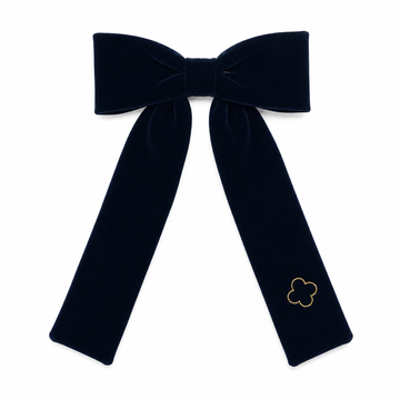 Bandeau Velvet Gold Embroidery Navy Large Bow Clip (Final Sale)