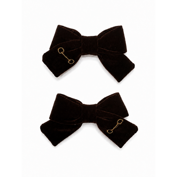 Bandeau Velvet Gold Embroidery Brown Mini Bow Clip Set (Final Sale)