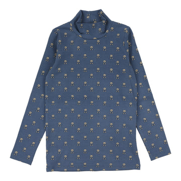 Analogie By Lil Legs Vintage Floral Mockneck Off Blue