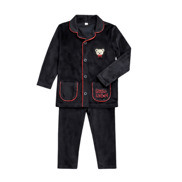 Little Label Black & Red Velour Teddy Grandpa Pajama