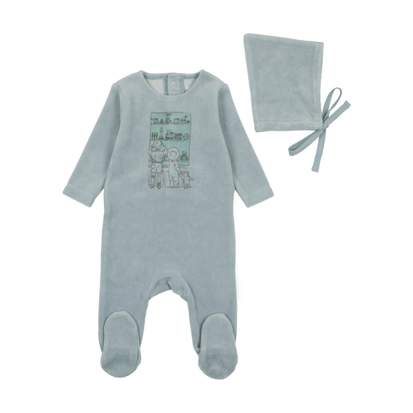 Bee & Dee Dusty Blue Velour Window Layette Set