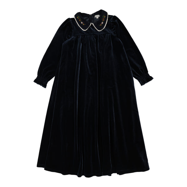 Lil Legs Velour Collar Maxi Navy