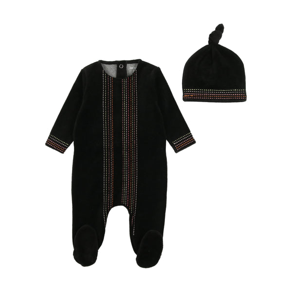 Bee & Dee Black girls Velour with Colored  Stitching Footie with Beanie