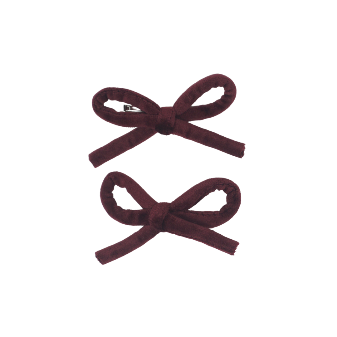 Bandeau Burgundy Velvet Rope Mini Bow Clip Set- Final Sale | Buttons Bebe