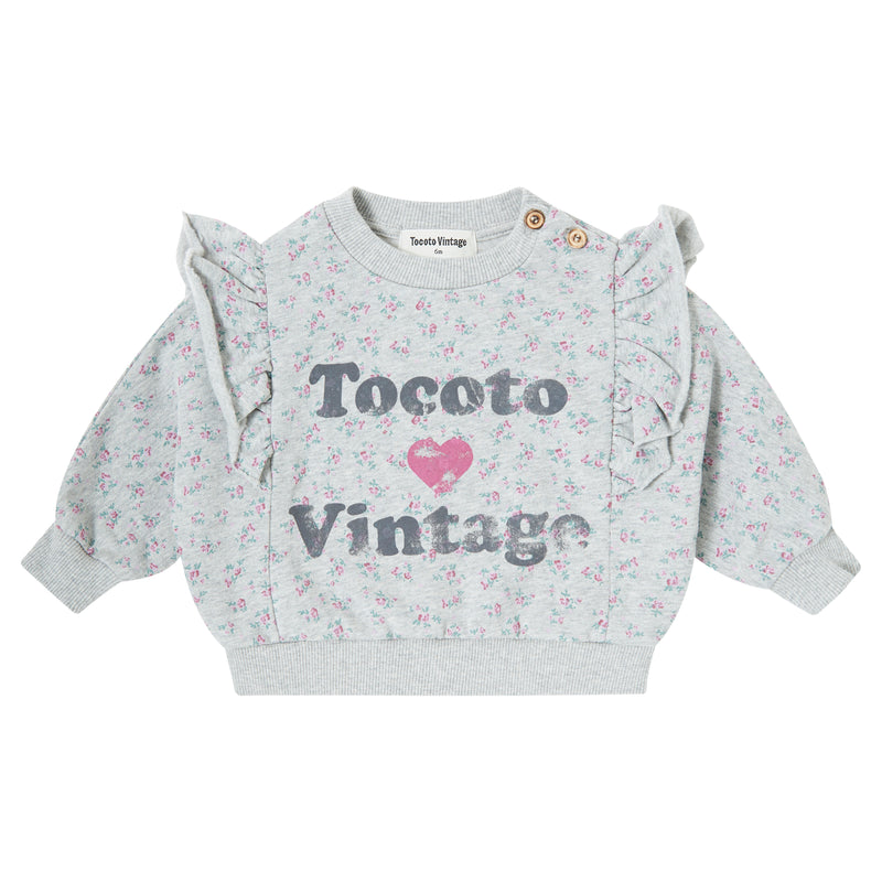 Tocoto Vintage Vigorous Grey Baby-Kid Sweatshirt Flowers Print