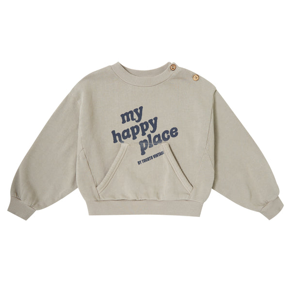 Tocoto Vintage Brown Pockets Sweatshirt " My Happy Place"