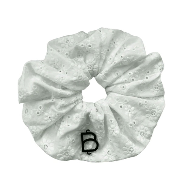 Bandeau White Perforated Floral Lace Large Scrunchie- FINAL SALE