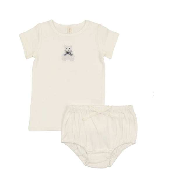 Lilette By Lil Legs Embroidered Bloomer Set White Bear