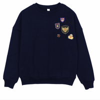 Bopop Navy Badge Girl Sweatshirt With Velvet Bow